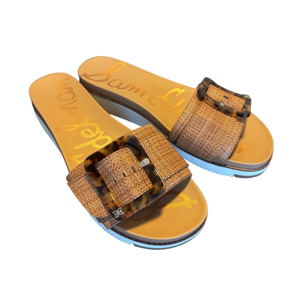 Sam Edelman Ariane Sandals Size 10 Slide Weave Raffia Tortoise Buckle Platform